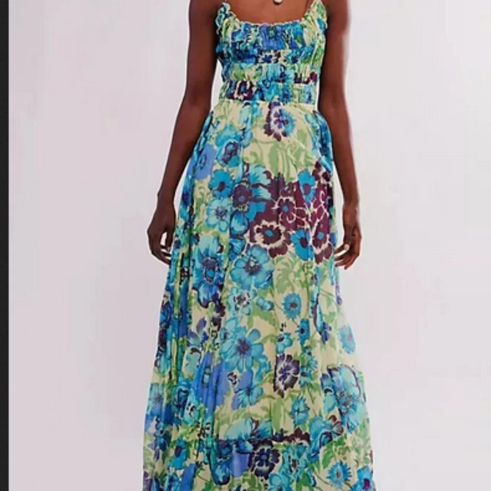 Free People FP One Ciella Printed Maxi Dress Floral Smocked XS - Picture 1 of 7